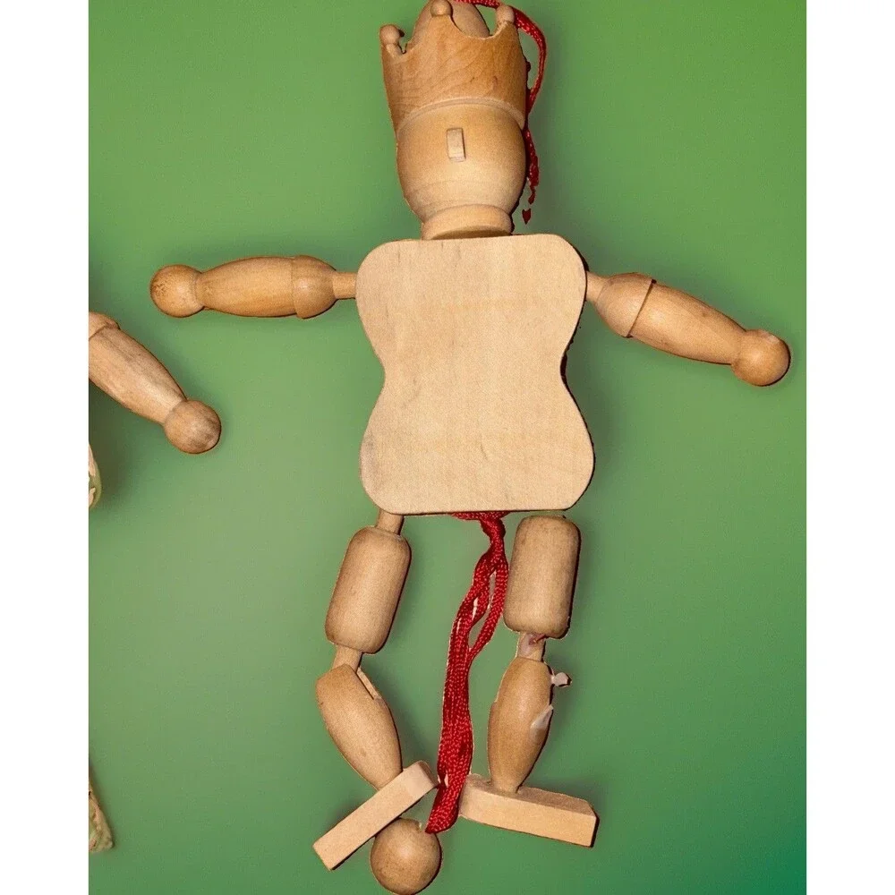 2-Vintage Zim’s, Inc. Wooden Pull String Ornament 1-Jumping King-1 Soldier Parts